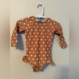 Minnow Polka Dot Kids One Piece Swimsuit - Brown and White